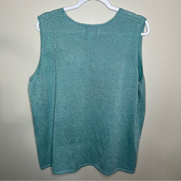 Susan Graver Seafoam Green Shimmer Sleeveless Round Neck Knit Tank Top size 2X - Picture 4 of 4